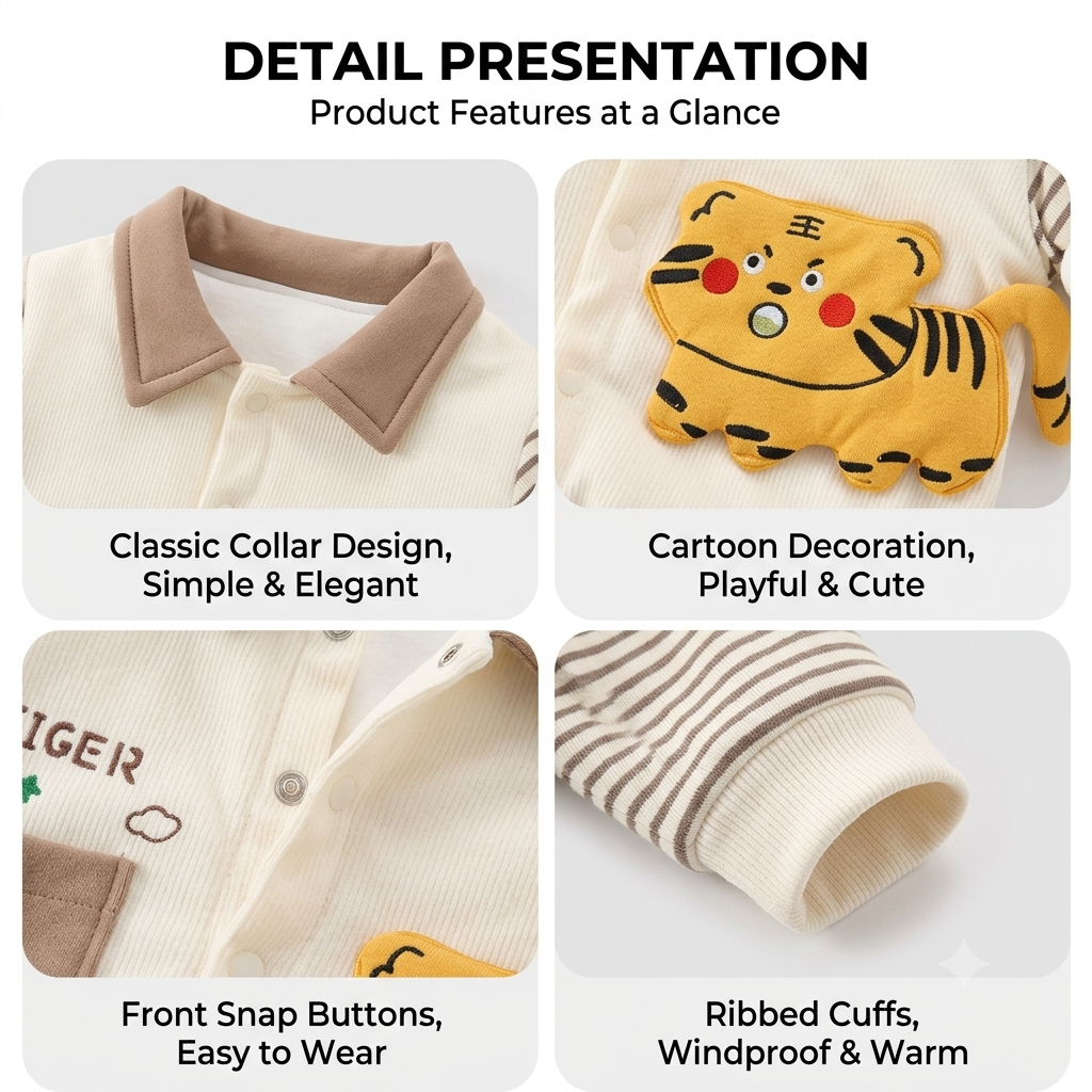Baby Tiger Print Romper – Lightweight Summer Cotton Jumpsuit for Boys & Girls | Cute Cartoon Full Sleeve Bodysuit