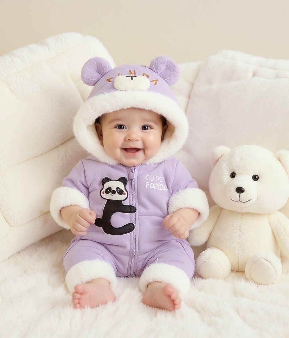 Premium 1-Piece "Cute Panda" Hooded Romper – Ultra-Soft All-Season Jumpsuit for Babies!