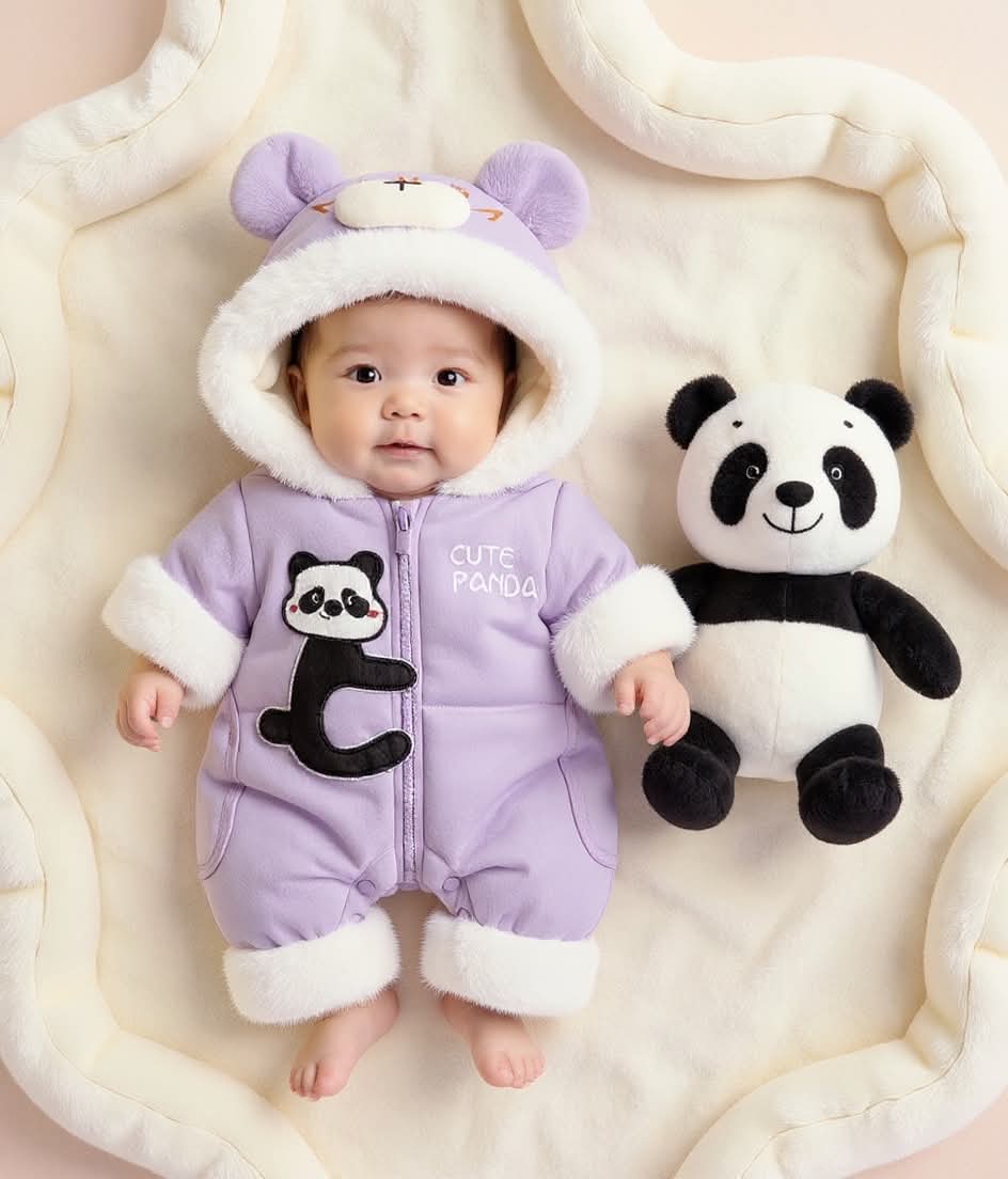 Premium 1-Piece "Cute Panda" Hooded Romper – Ultra-Soft All-Season Jumpsuit for Babies!