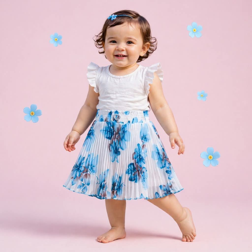 Baby Girls Georgette Skirt – Only Single Piece | Elastic Waist | Soft Inner Astar | Stylish Printed Designer Skirt (6 Months to 5 Years)