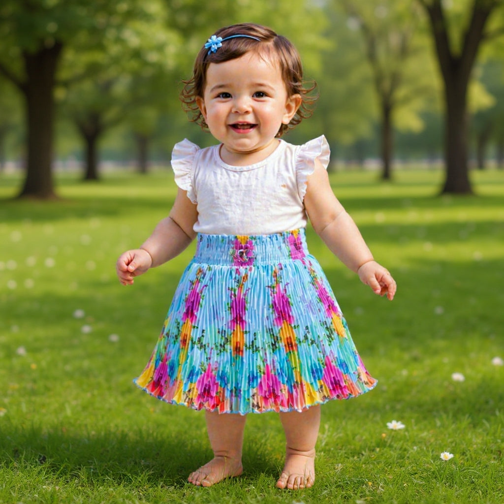 Baby Girls Satin Pleated Skirt (Single Piece) | Soft Elastic Waist | 6 Months to 5 Years