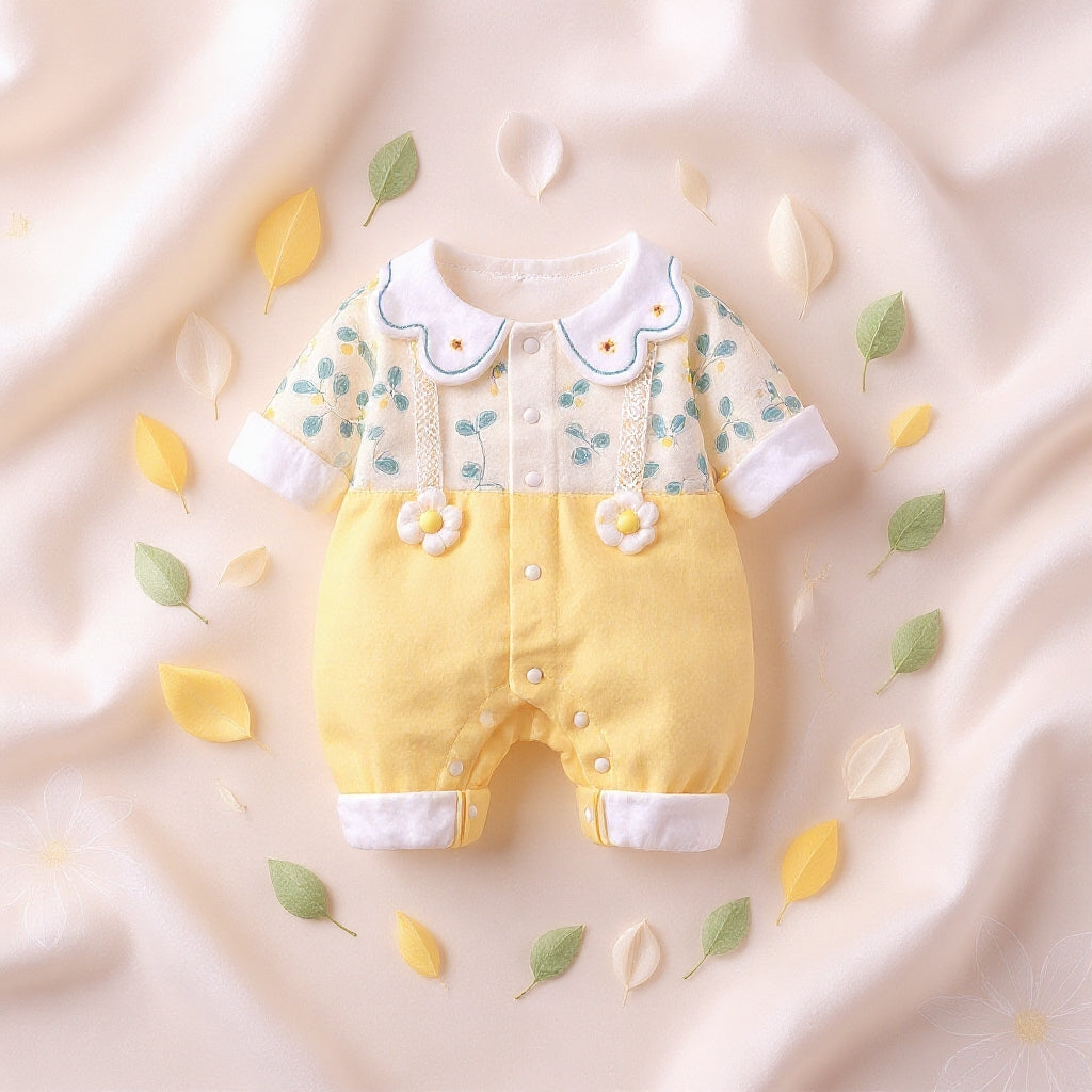 Sunshine Blossom Baby Romper – Soft Summer Floral Cotton Outfit for Girls 🌼👶