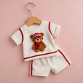Cute Teddy Bear White & Red Ribbed Co-ord Set for Babies 🧸