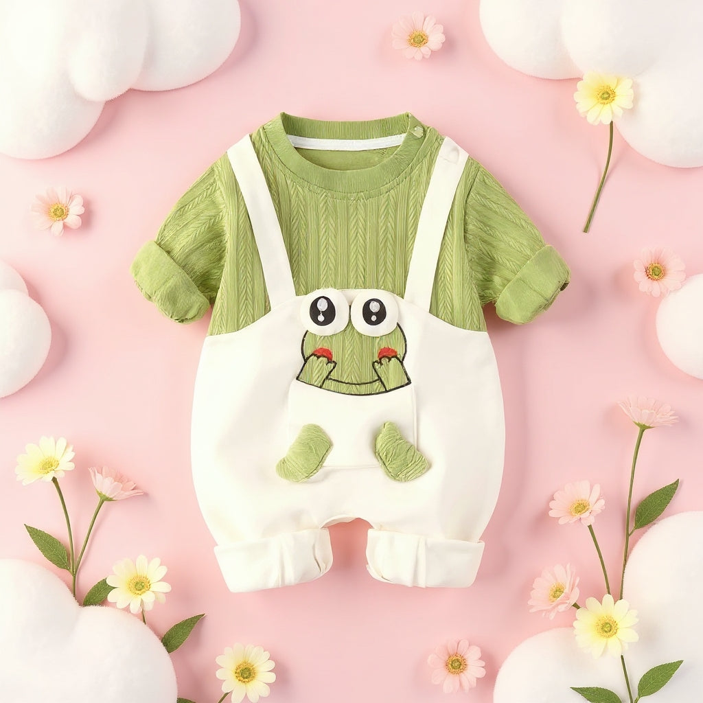 Little Frog Summer Baby Romper – Cute Green Cotton Outfit for Babies 🐸☀️