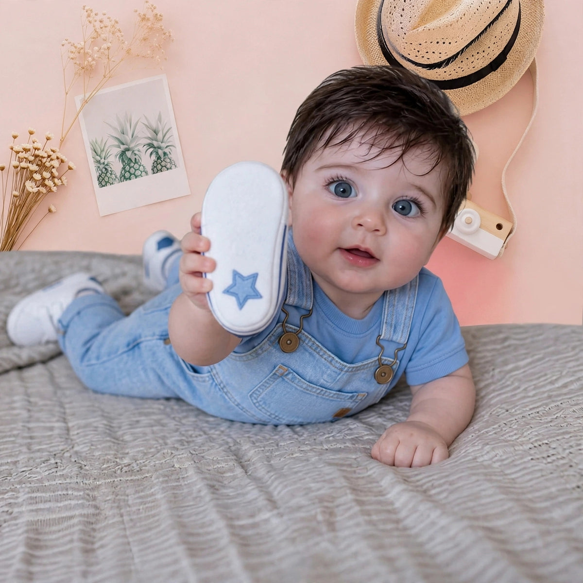 Baby Boy Denim Dungaree Set with Blue Tee 👶🩵