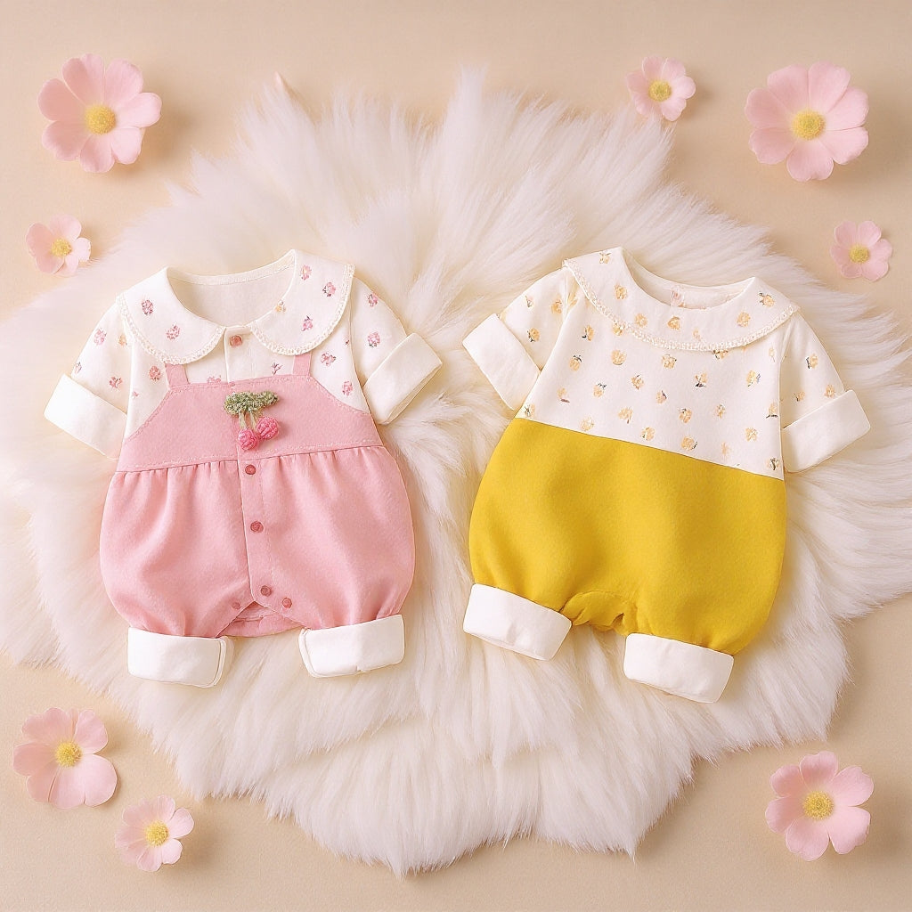 Cute Summer Baby Romper Set – Soft Cotton Floral & Pink Outfit 🌼