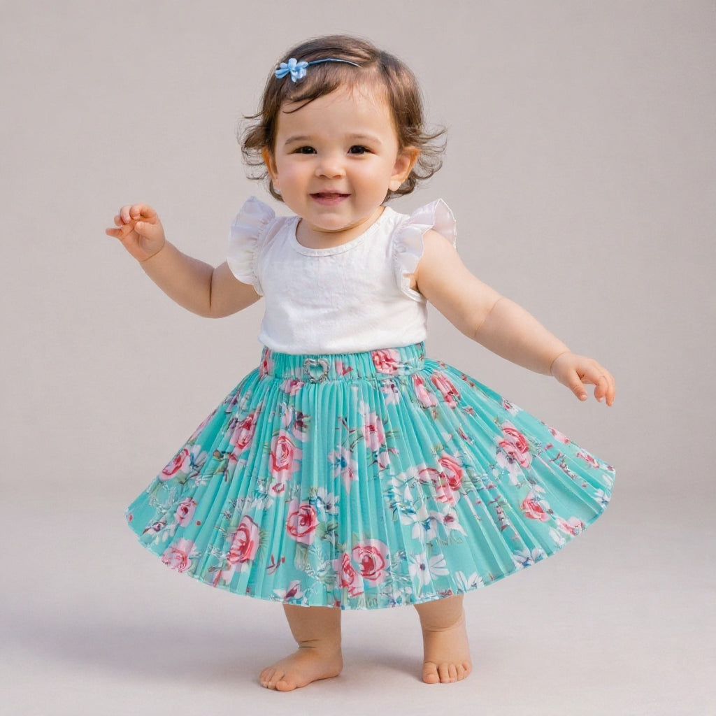 Baby Girls Floral Pleated Skirt (Single Piece Only - Skirt)
