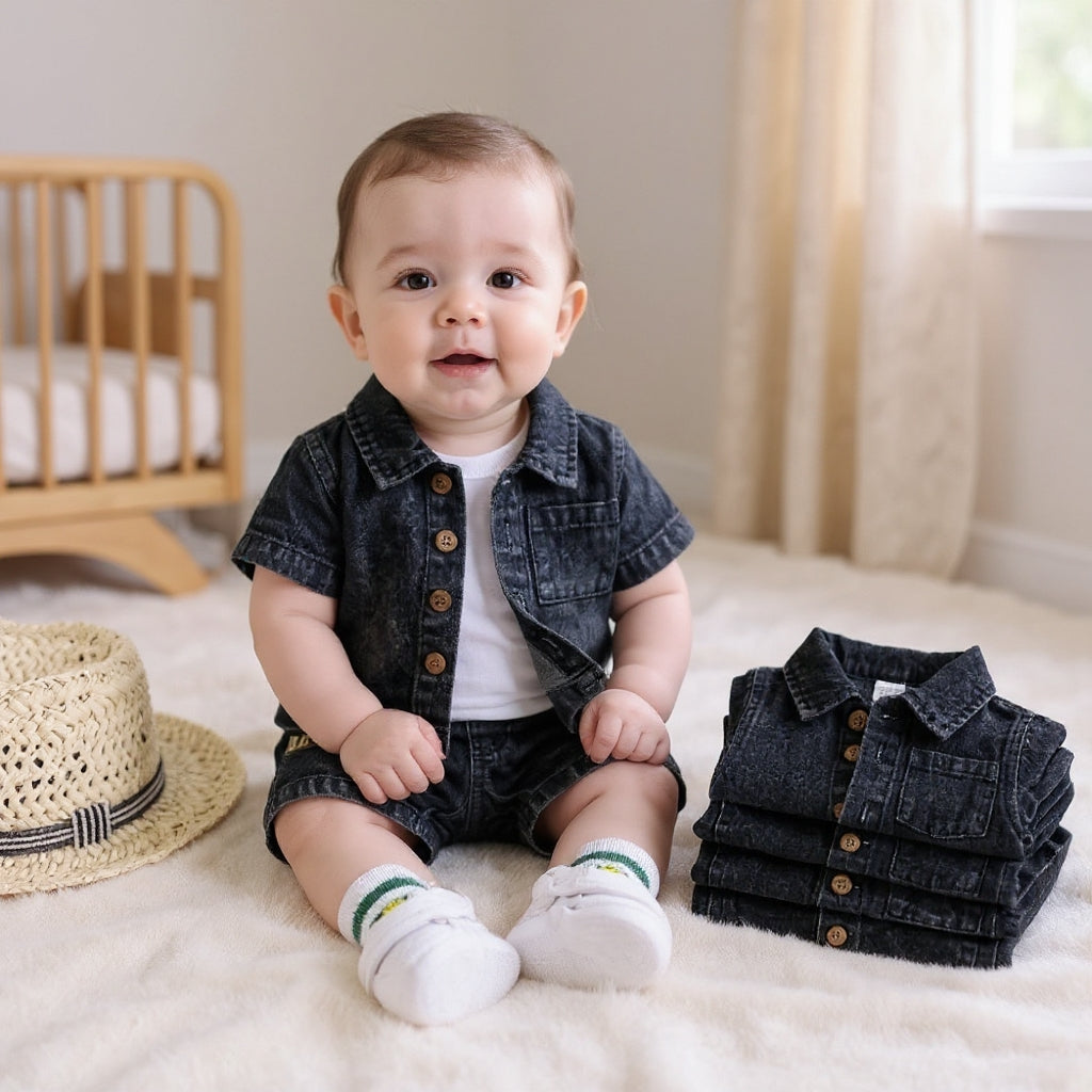 Baby & Kids Denim Co-ord Set | Shirt + T-Shirt + Shorts | Unisex (8M–5Y)