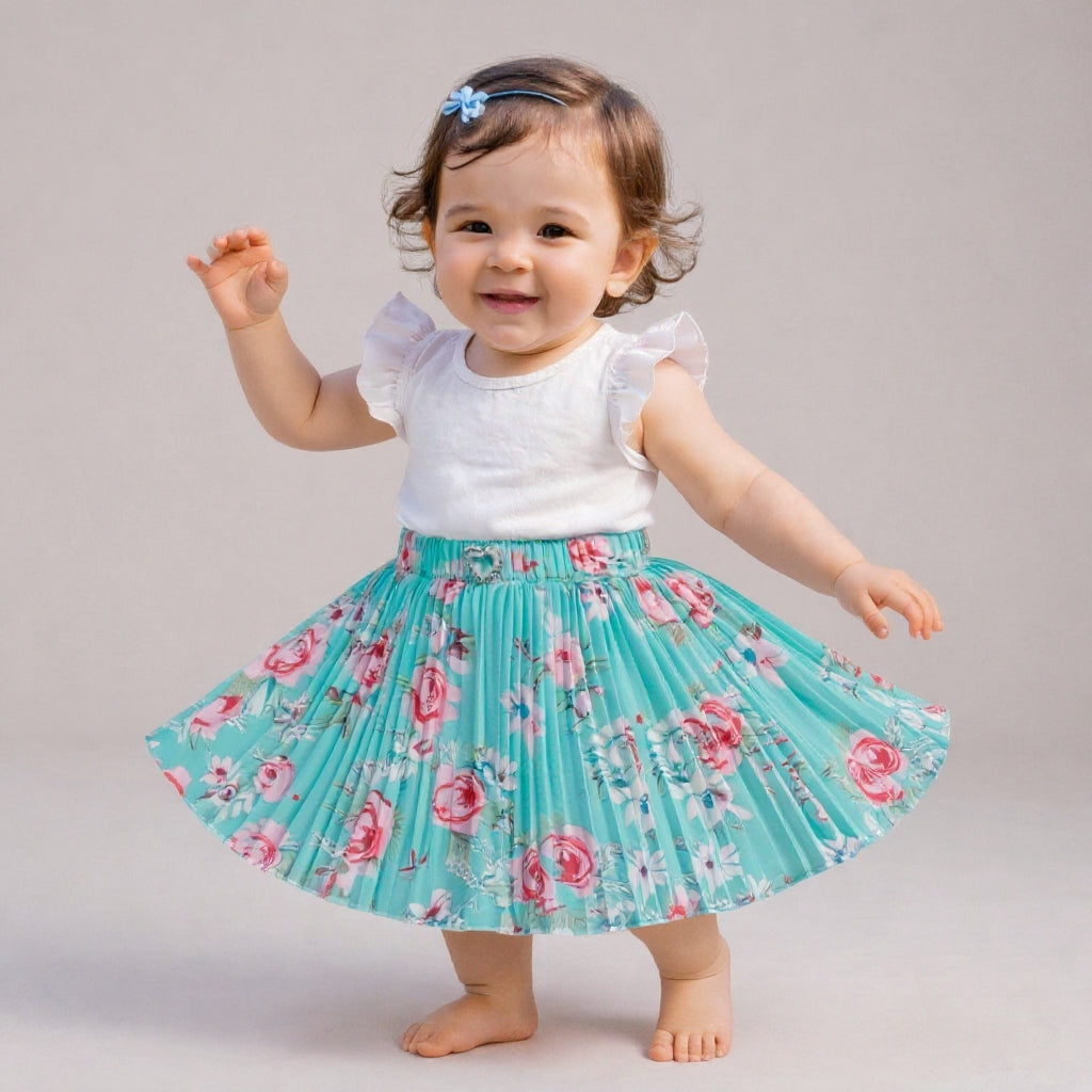 Baby Girls Floral Pleated Skirt (Single Piece Only - Skirt)