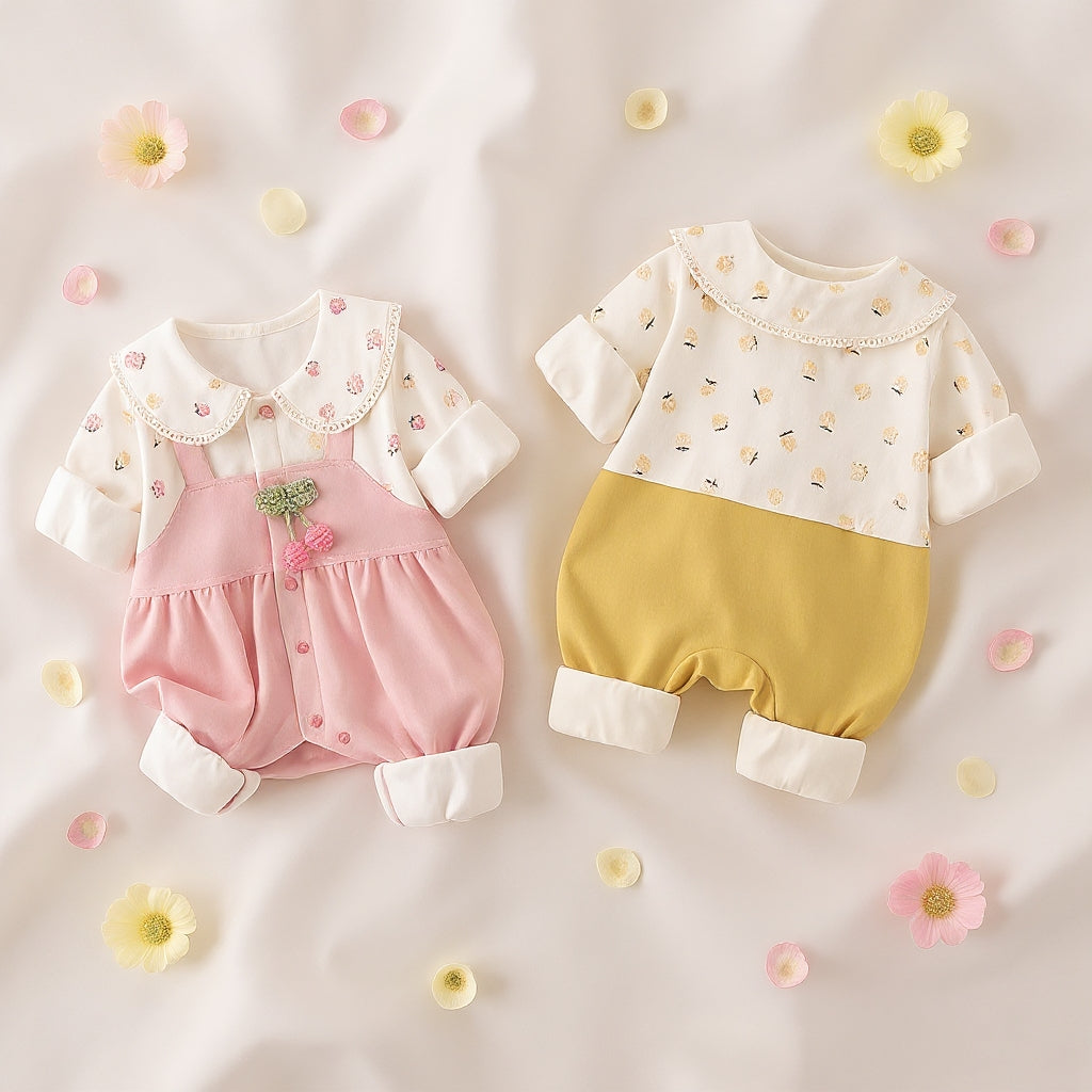 Cute Summer Baby Romper Set – Soft Cotton Floral & Pink Outfit 🌼