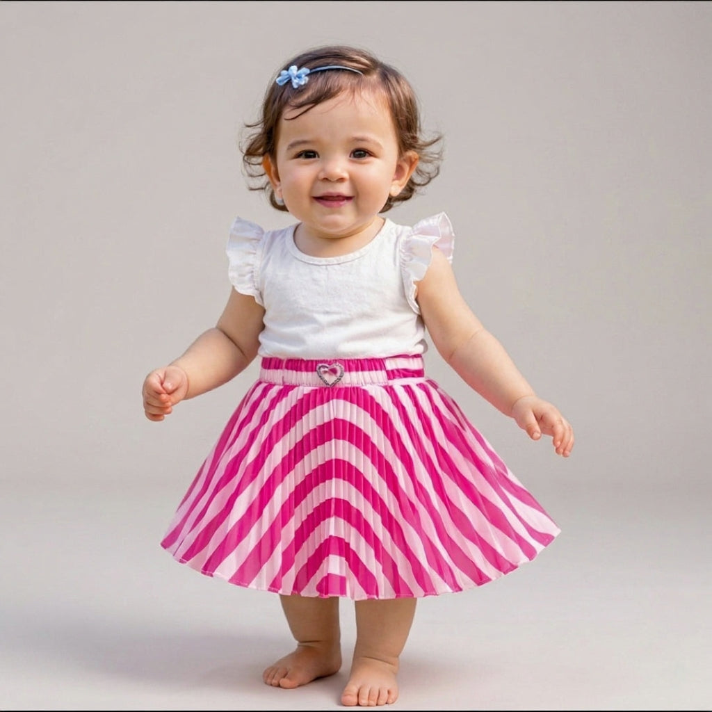 Baby Girls Pink Striped Skirt – Single Piece Only | Pleated Cute Skirt for 1–4 Years