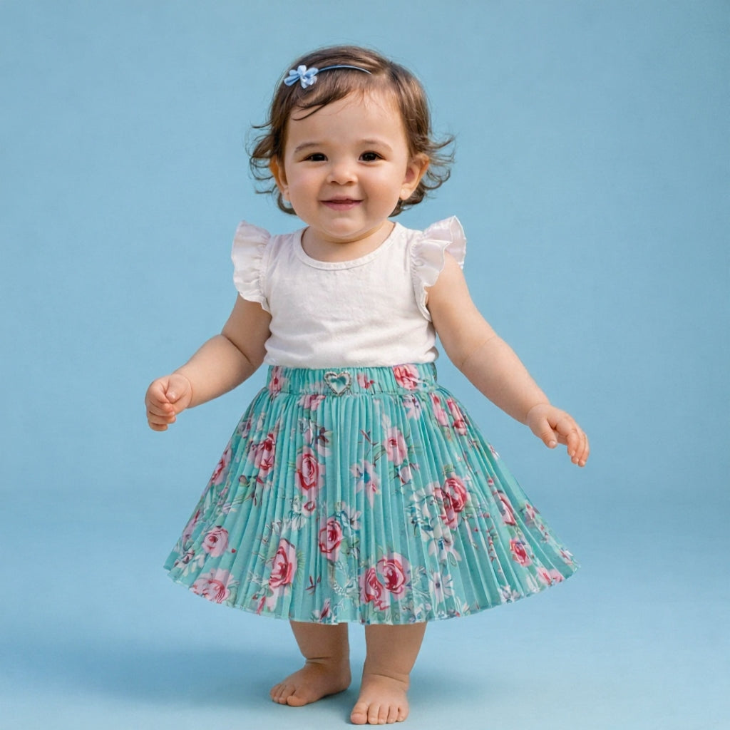 Baby Girls Floral Pleated Skirt (Single Piece Only - Skirt)