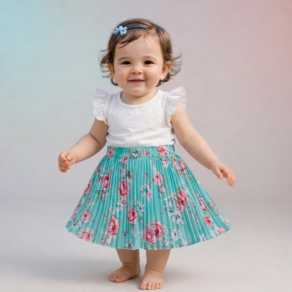 Baby Girls Floral Pleated Skirt (Single Piece Only - Skirt)