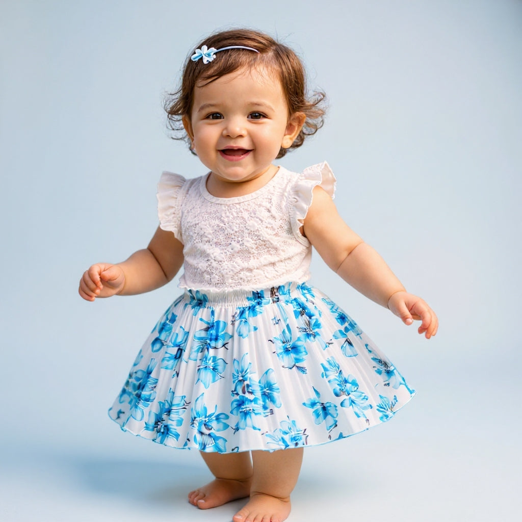 Baby Girls Blue Floral Skirt – Single Piece Only | Pleated Cute Skirt for 1–4 Years