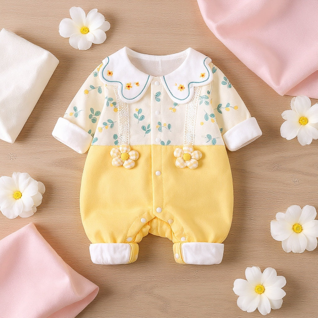 Sunshine Blossom Baby Romper – Soft Summer Floral Cotton Outfit for Girls 🌼👶