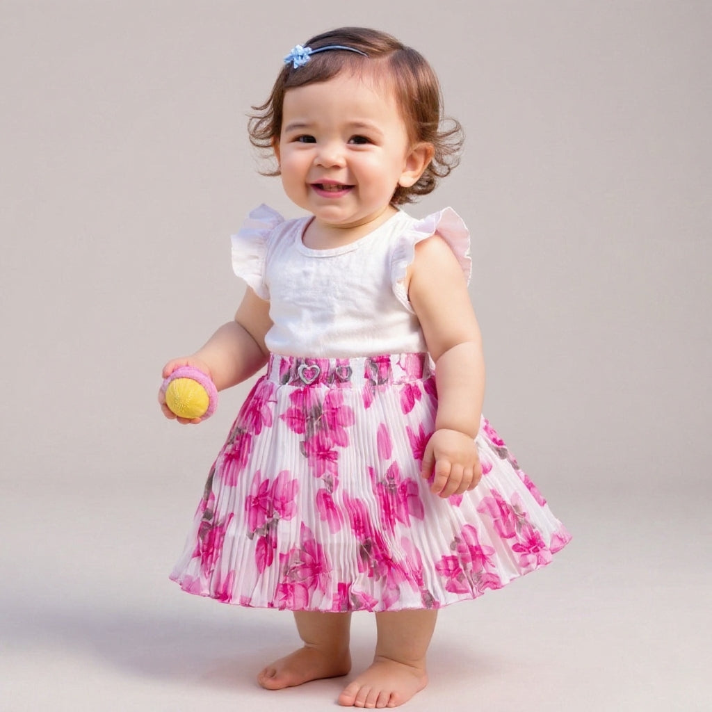 Premium Baby Girls Floral Pleated Skirt (Soft & Comfortable)