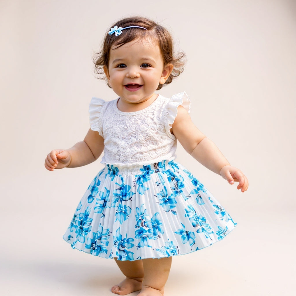 Baby Girls Blue Floral Skirt – Single Piece Only | Pleated Cute Skirt for 1–4 Years
