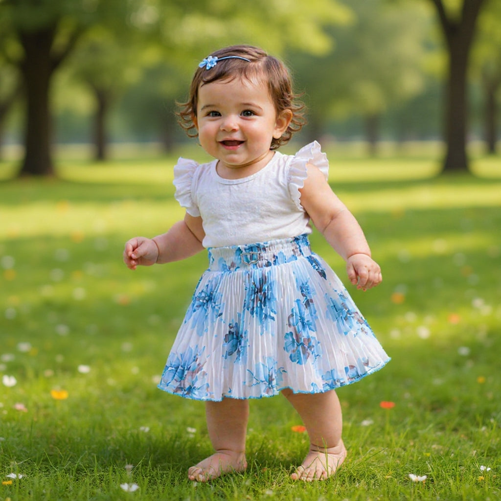 Baby Girls Georgette Skirt – Only Single Piece | Elastic Waist | Soft Inner Astar | Stylish Printed Designer Skirt (6 Months to 5 Years)