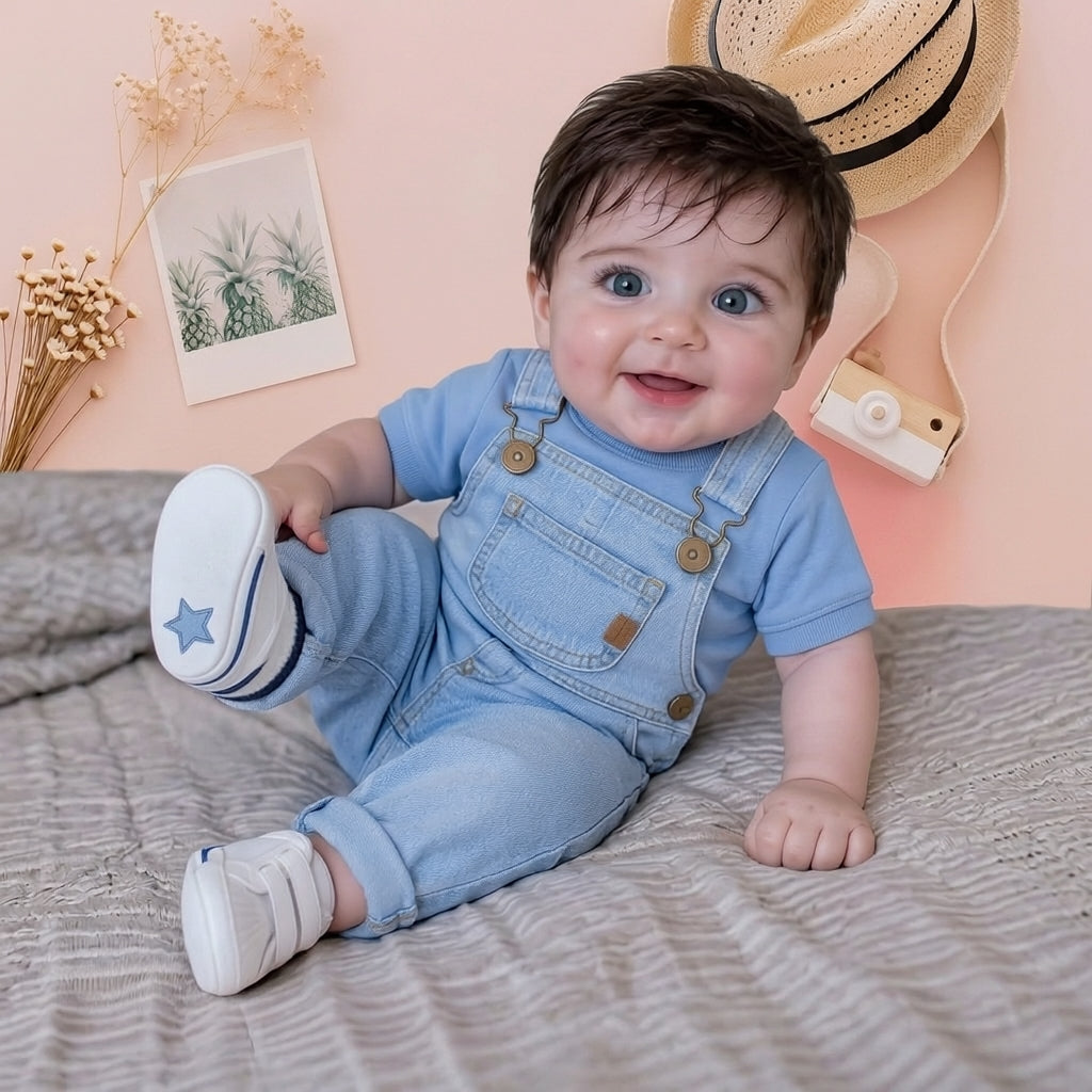 Baby Boy Denim Dungaree Set with Blue Tee 👶🩵