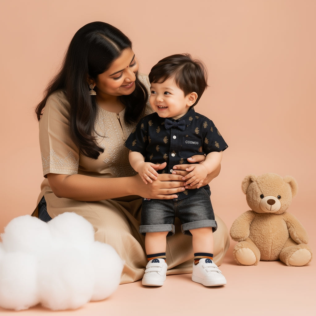 Baby Boys Formal Summer Outfit Set with Bow Tie & Shorts – Available in White, Black & Sky Blue