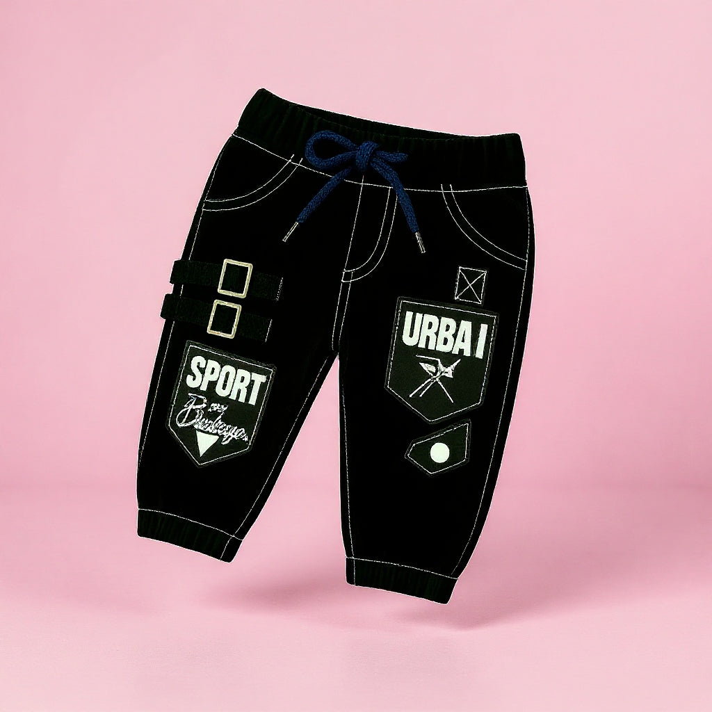 Baby Boys Stylish Black Cargo Jogger Pants | Soft & Comfortable Cotton Bottom Wear