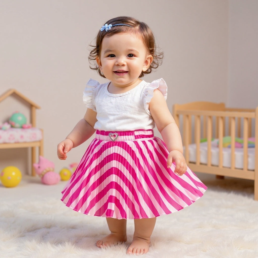Baby Girls Pink Striped Skirt – Single Piece Only | Pleated Cute Skirt for 1–4 Years