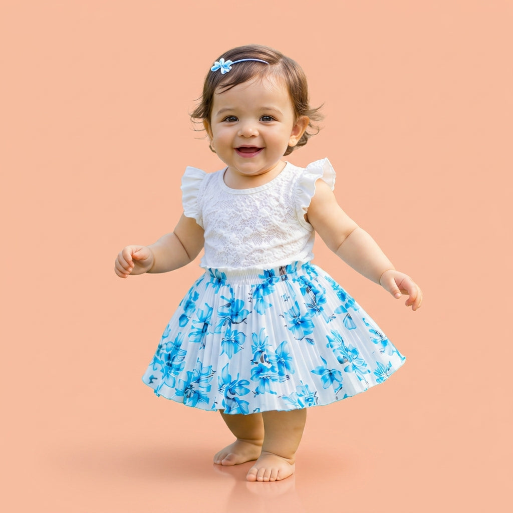 Baby Girls Blue Floral Skirt – Single Piece Only | Pleated Cute Skirt for 1–4 Years