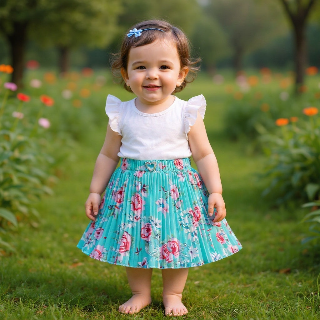 Baby Girls Floral Pleated Skirt (Single Piece Only - Skirt)