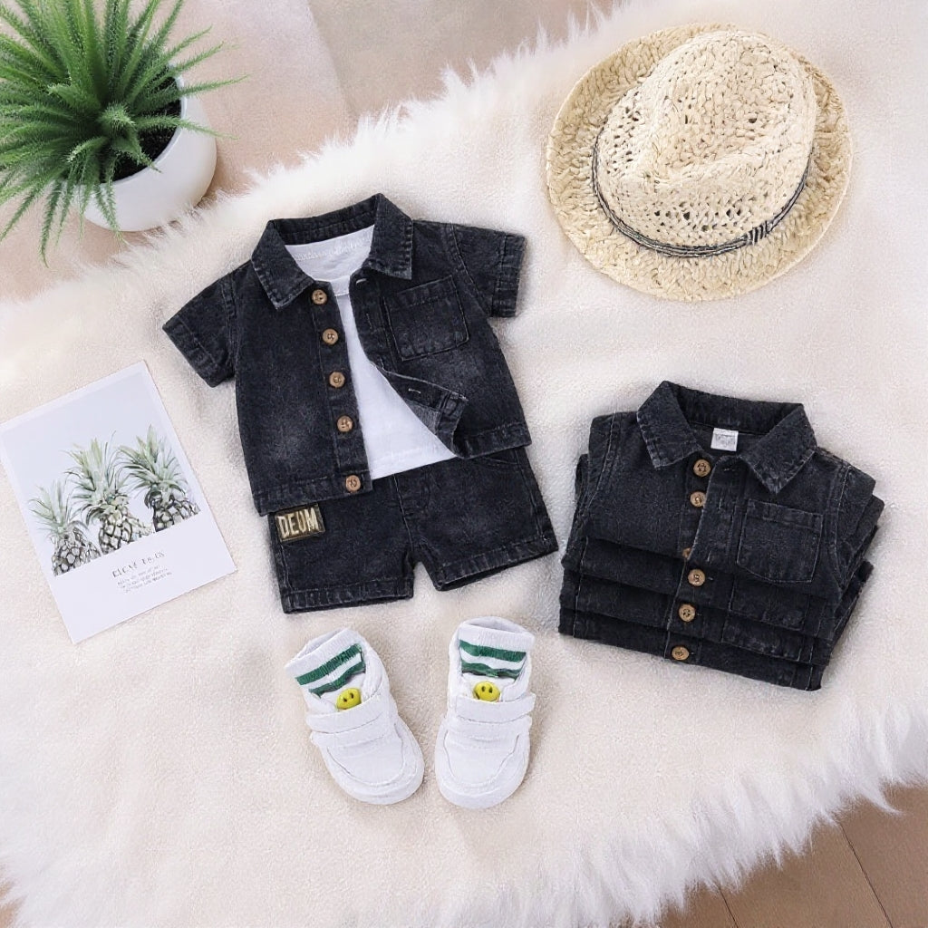 Baby & Kids Denim Co-ord Set | Shirt + T-Shirt + Shorts | Unisex (8M–5Y)