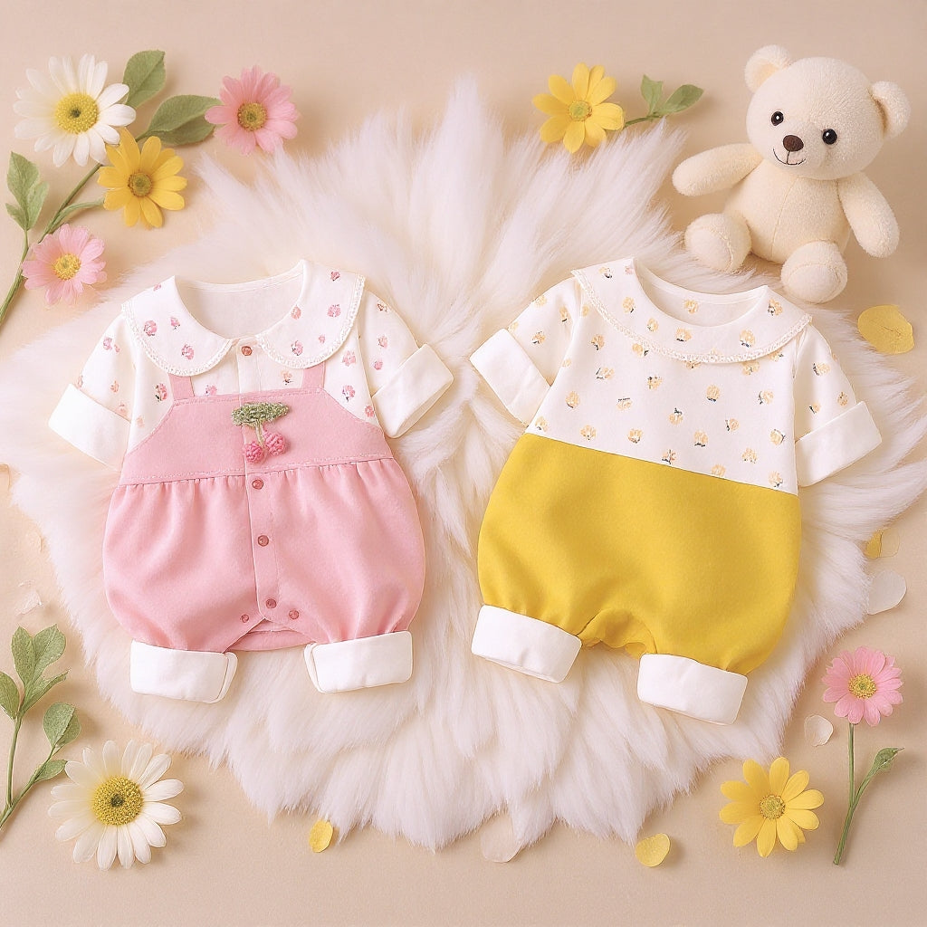 Cute Summer Baby Romper Set – Soft Cotton Floral & Pink Outfit 🌼