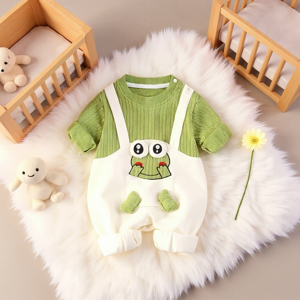Little Frog Summer Baby Romper – Cute Green Cotton Outfit for Babies 🐸☀️