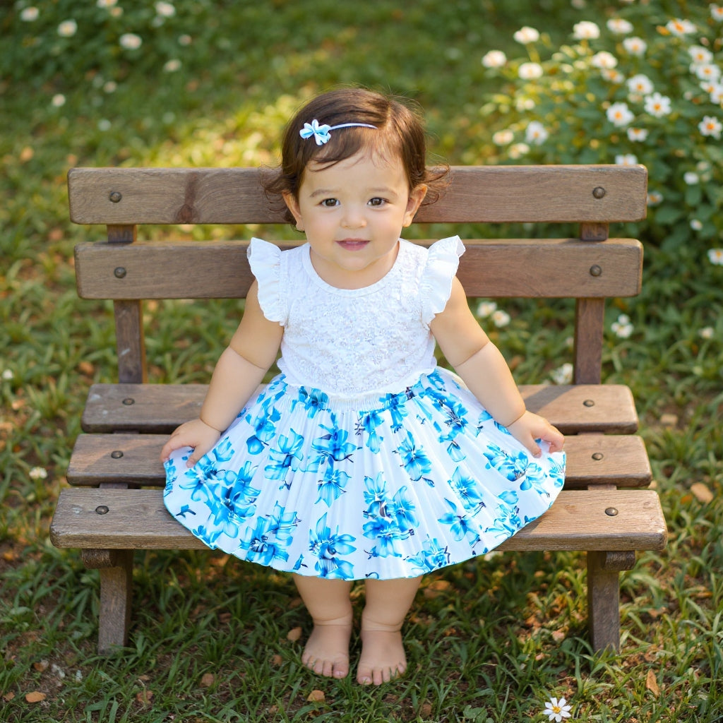 Baby Girls Blue Floral Skirt – Single Piece Only | Pleated Cute Skirt for 1–4 Years