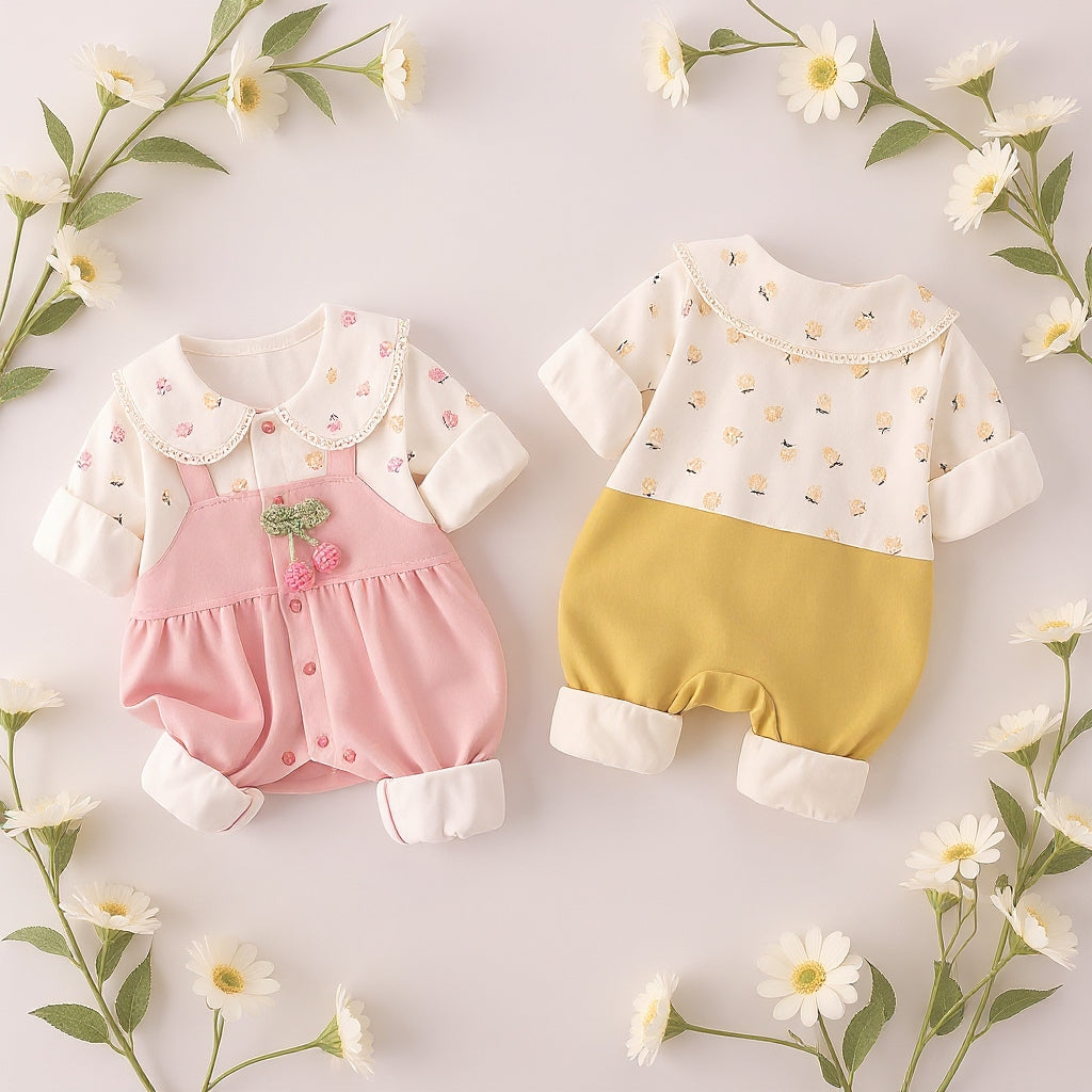 Cute Summer Baby Romper Set – Soft Cotton Floral & Pink Outfit 🌼