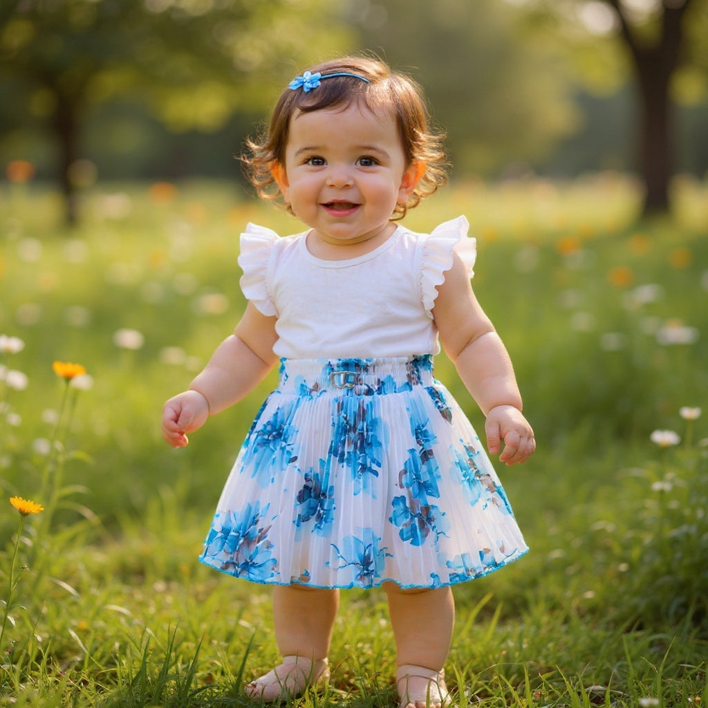 Baby Girls Georgette Skirt – Only Single Piece | Elastic Waist | Soft Inner Astar | Stylish Printed Designer Skirt (6 Months to 5 Years)