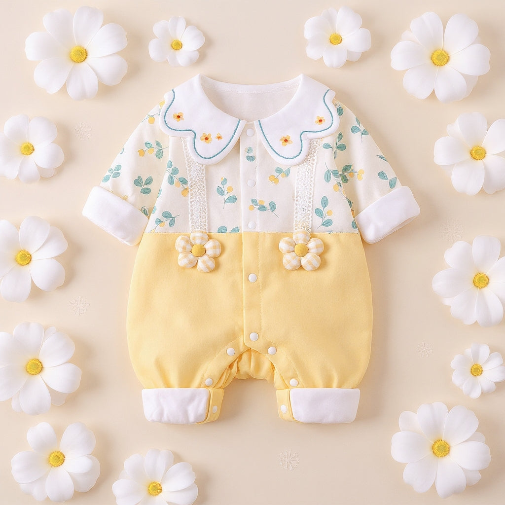Sunshine Blossom Baby Romper – Soft Summer Floral Cotton Outfit for Girls 🌼👶