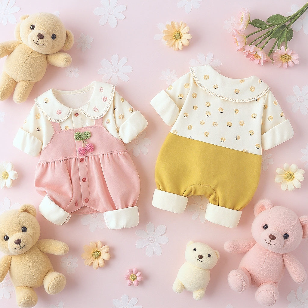 Cute Summer Baby Romper Set – Soft Cotton Floral & Pink Outfit 🌼