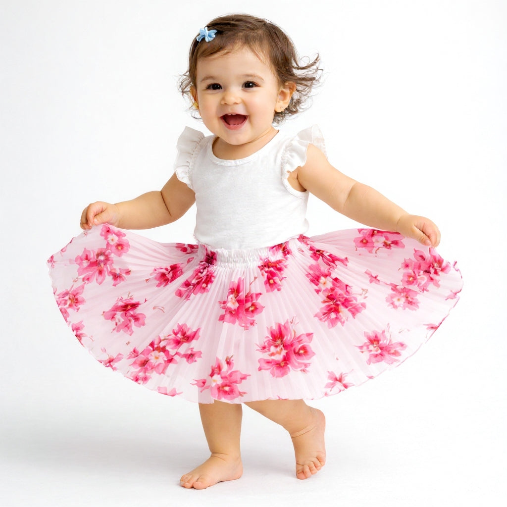 Baby Girls Pink Floral Skirt – Single Piece Only | Cute Pleated Skirt for 1–4 Years