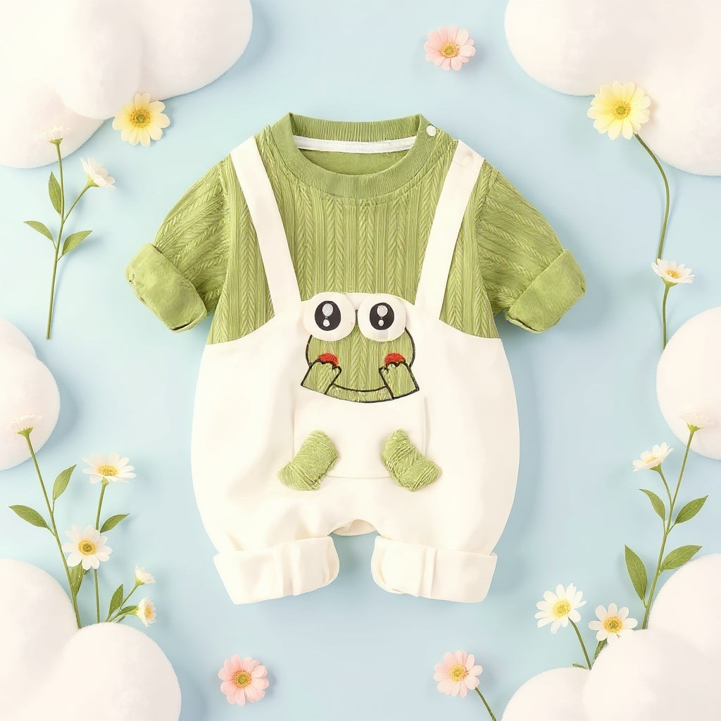 Little Frog Summer Baby Romper – Cute Green Cotton Outfit for Babies 🐸☀️ (C