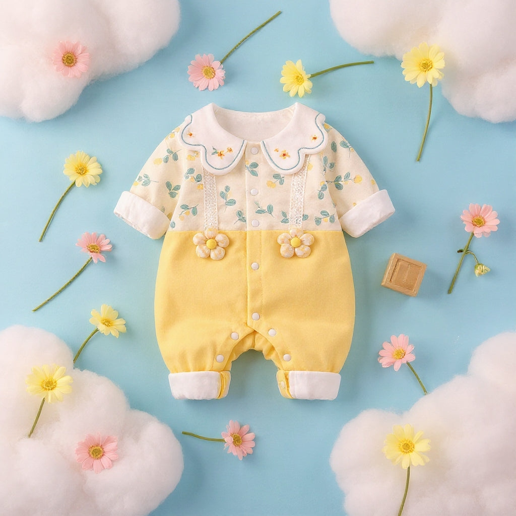 Sunshine Blossom Baby Romper – Soft Summer Floral Cotton Outfit for Girls 🌼👶