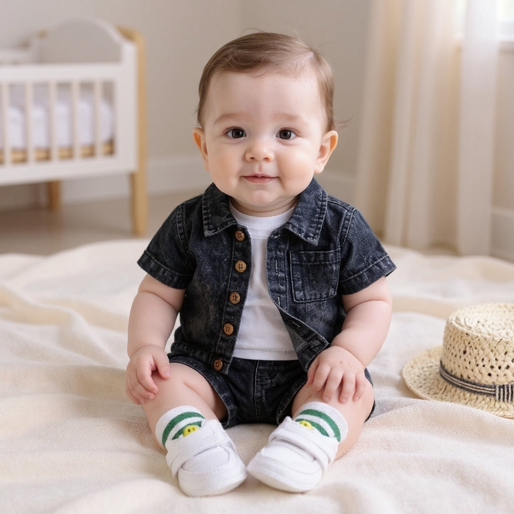 Baby & Kids Denim Co-ord Set | Shirt + T-Shirt + Shorts | Unisex (8M–5Y)