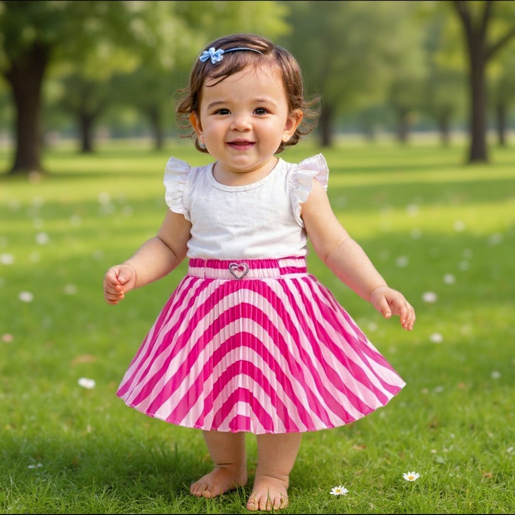 Baby Girls Pink Striped Skirt – Single Piece Only | Pleated Cute Skirt for 1–4 Years