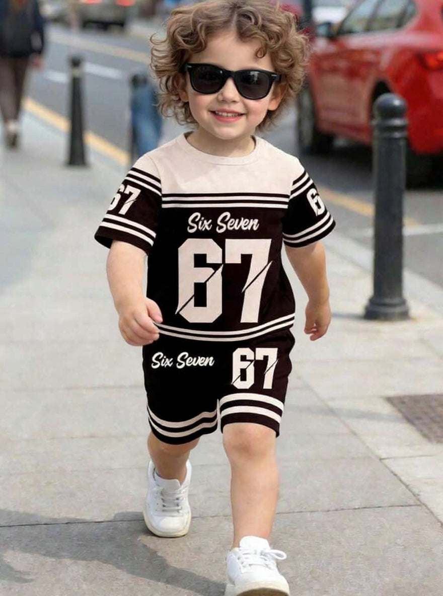 Cute Six Seven 67 Kids Summer Co-Ord Set | Soft Cotton T-Shirt & Shorts Outfit for Boys & Girls