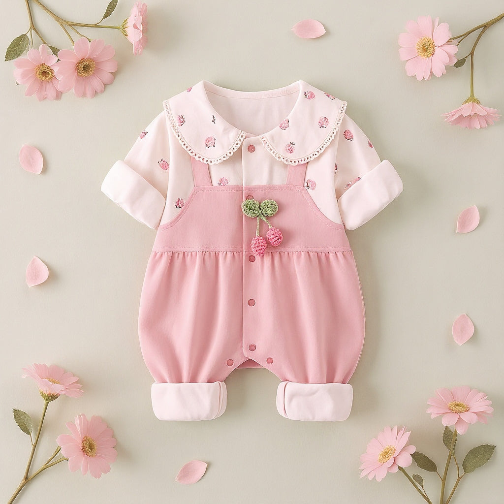 Cute Summer Baby Romper Set – Soft Cotton Floral & Pink Outfit 🌼