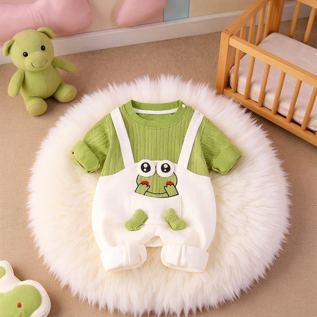 Little Frog Summer Baby Romper – Cute Green Cotton Outfit for Babies 🐸☀️