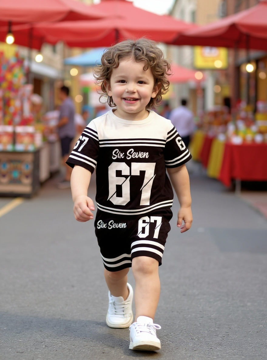 Cute Six Seven 67 Kids Summer Co-Ord Set | Soft Cotton T-Shirt & Shorts Outfit for Boys & Girls