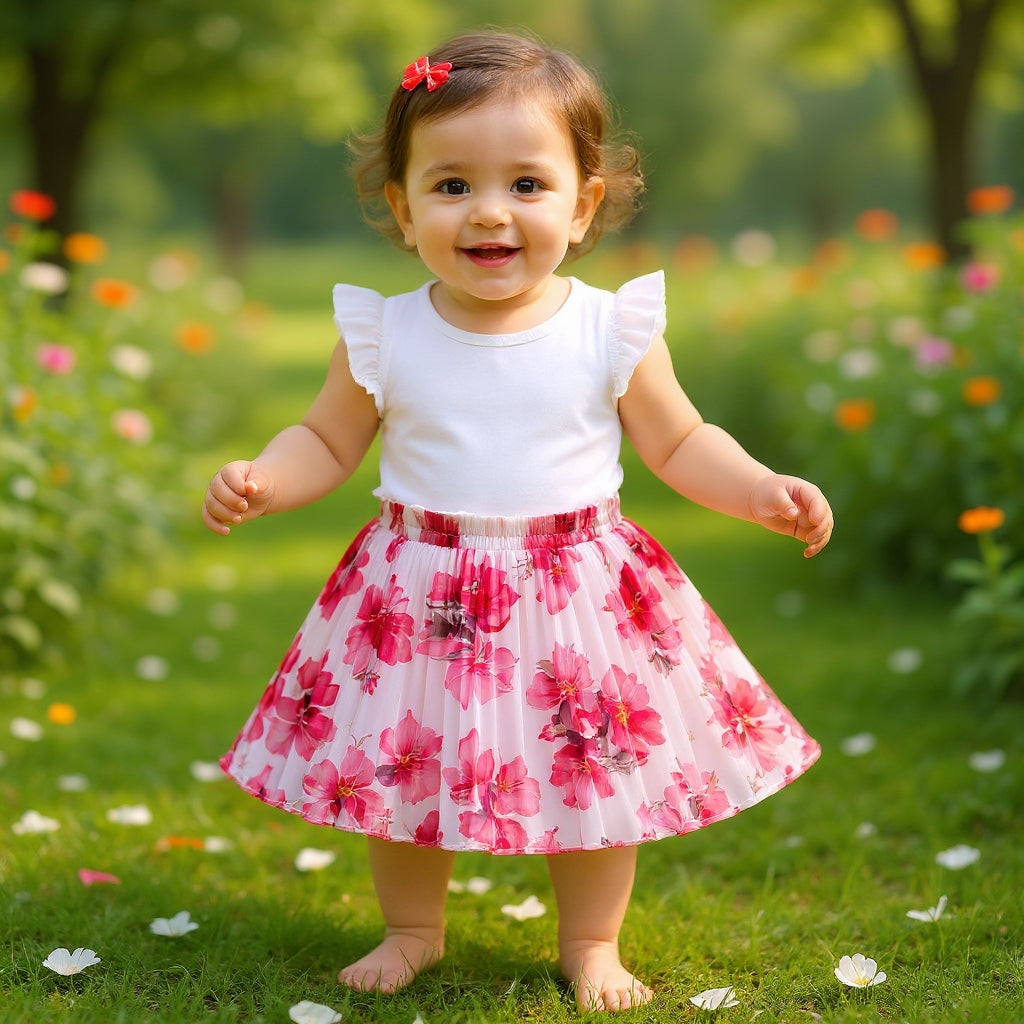 Baby Girls Pink Floral Skirt – Single Piece Only | Cute Pleated Skirt for 1–4 Years