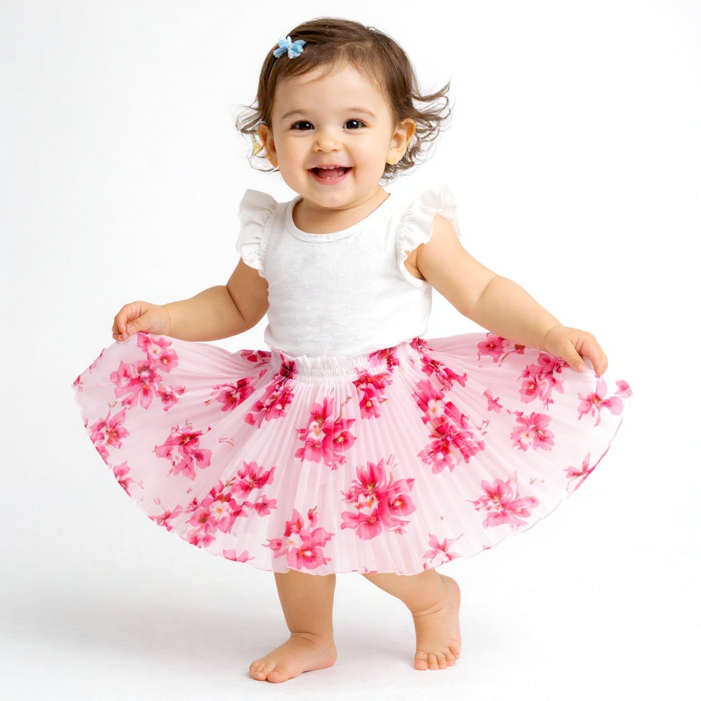 Baby Girls Pink Floral Skirt – Single Piece Only | Cute Pleated Skirt for 1–4 Years