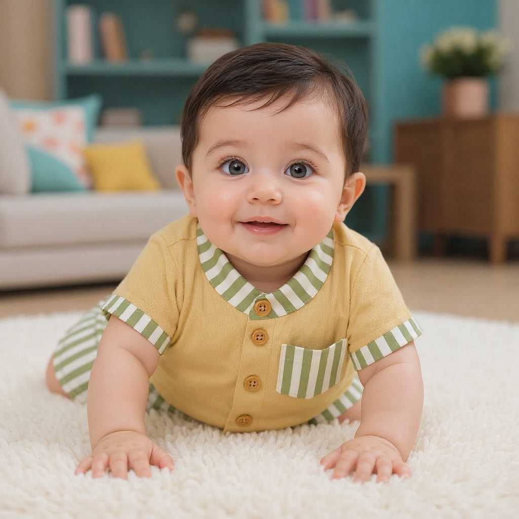 Soft Summer Baby Co-ord Set – Premium Cotton Shirt & Striped Shorts
