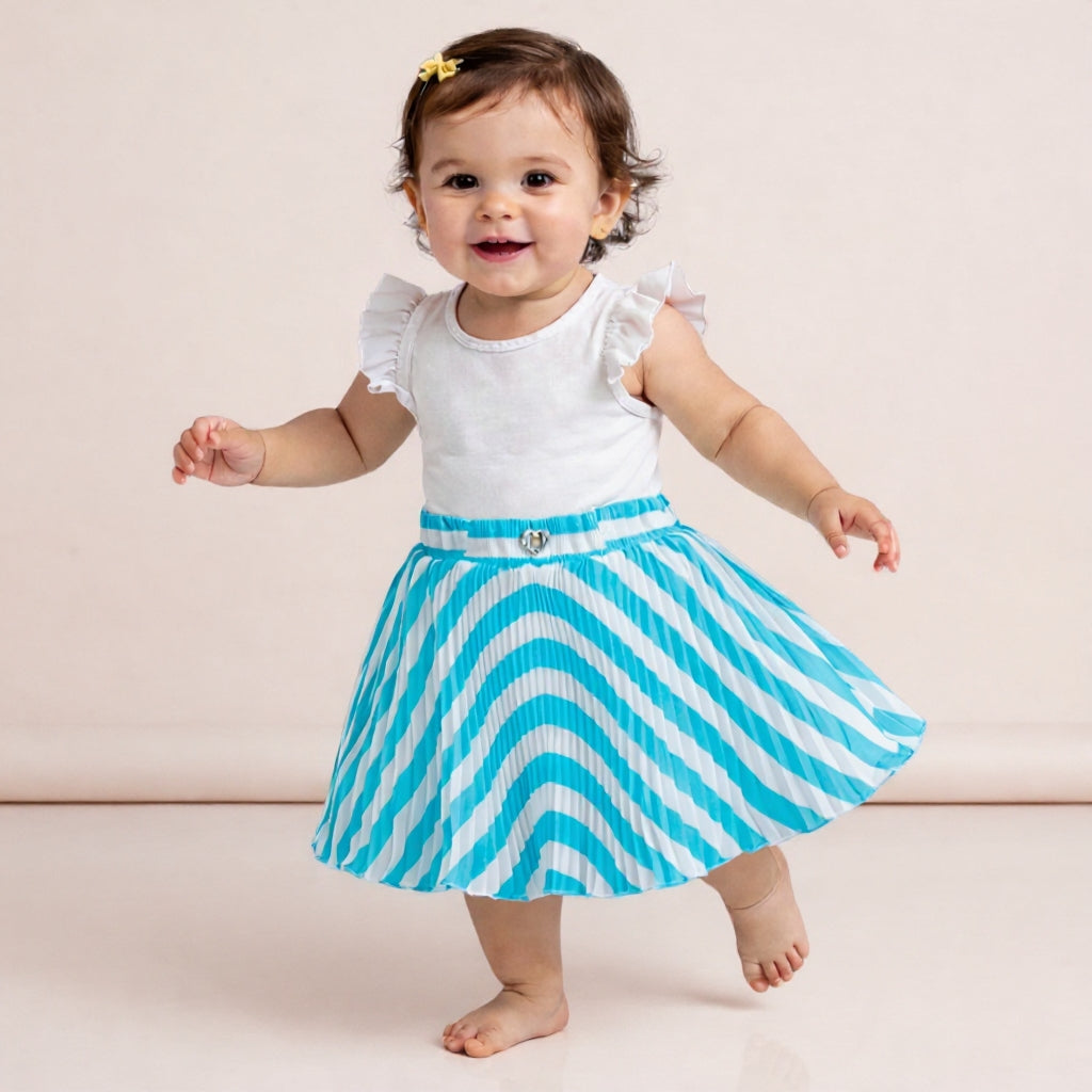 Baby Girls Teal Blue Striped Skirt – Single Piece Only | Elegant Pleated Skirt for 1–4 Years