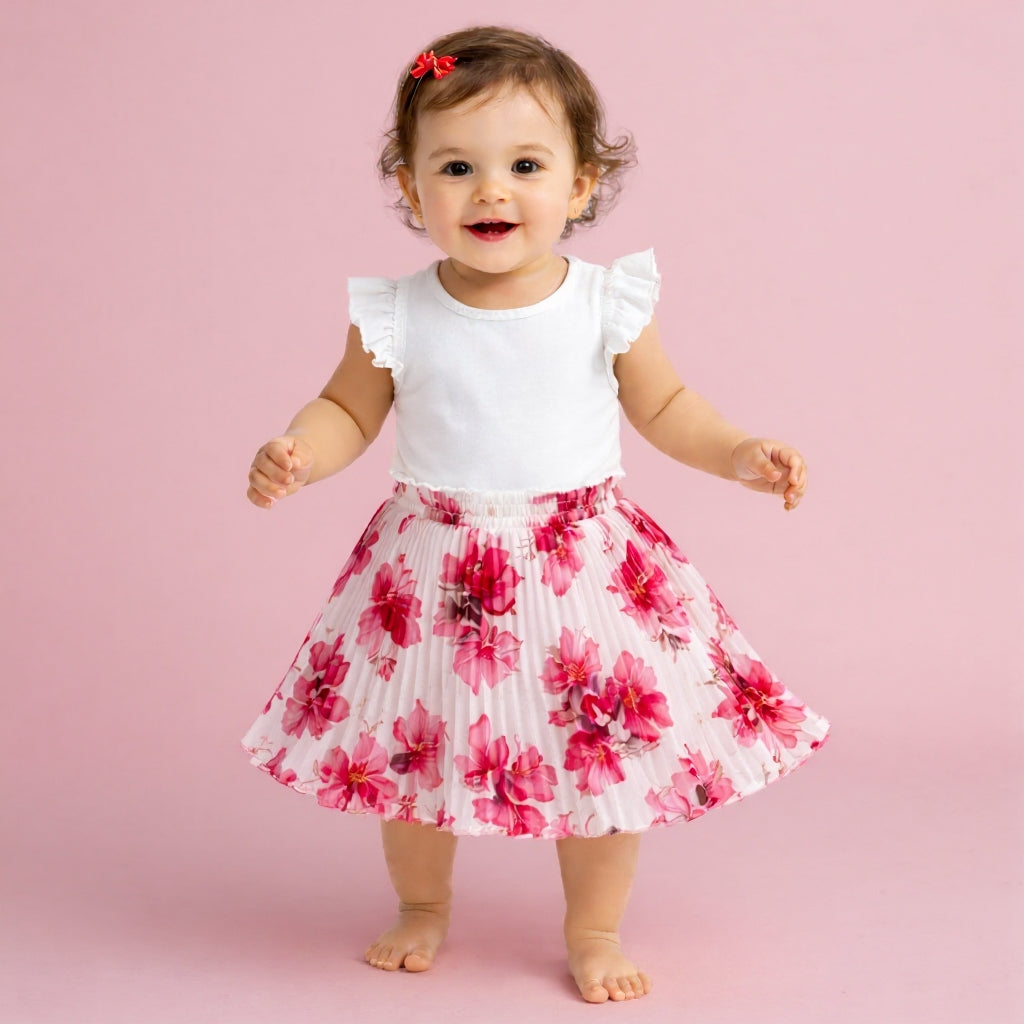 Baby Girls Pink Floral Skirt – Single Piece Only | Cute Pleated Skirt for 1–4 Years